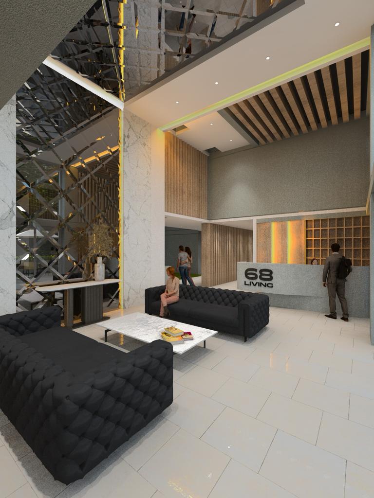 68 Living — Lobby doble altura
